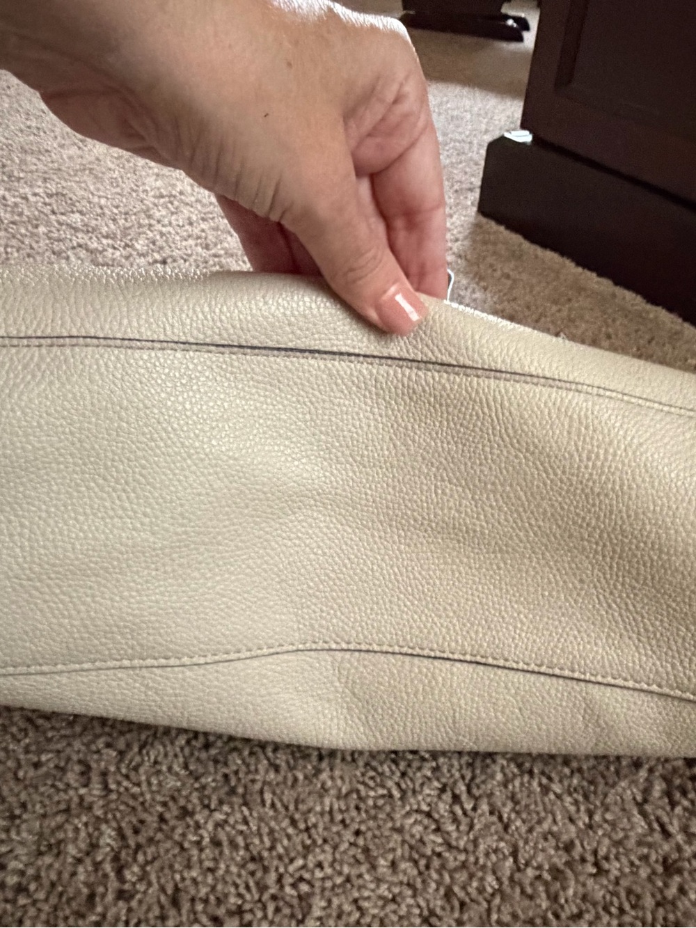 Henri Bendel Cream Pebbled Leather Tote with Striped Bendel Key Charm - Picture 8 of 12